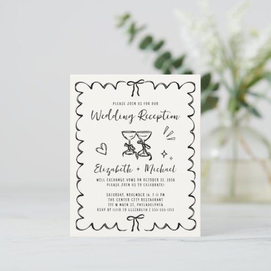Whimsical Wavy Frame Wedding Reception Invitation (スタンド正面)