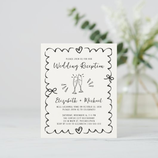Whimsical Wavy Frame Wedding Reception Invitation (スタンド正面)