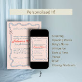 Whimsical wavy of Blush Pink and Soft Blue Aqiqah 招待状