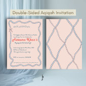 Whimsical wavy of Blush Pink and Soft Blue Aqiqah 招待状