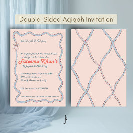 Whimsical wavy of Blush Pink and Soft Blue Aqiqah 招待状