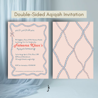 Whimsical wavy of Blush Pink and Soft Blue Aqiqah 招待状