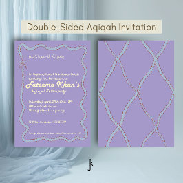 Whimsical Wavy of Light Purple Soft Blue Aqiqah 招待状