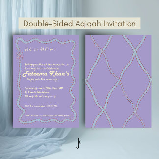 Whimsical Wavy of Light Purple Soft Blue Aqiqah 招待状