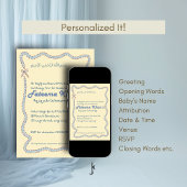 Whimsical Wavy of Light Yellow Soft Blue Aqiqah 招待状