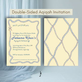 Whimsical Wavy of Light Yellow Soft Blue Aqiqah 招待状