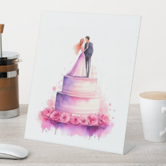 Whimsical Wedding Cake Couple Sign - Romantic Wate 台座サイン
