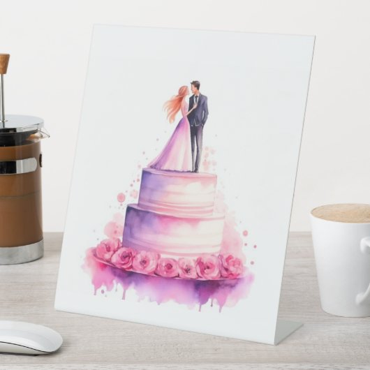 Whimsical Wedding Cake Couple Sign - Romantic Wate 台座サイン (インサイチュ)