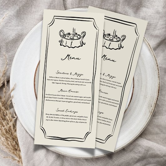 whimsical wedding food dinner hand-drawn menu メニュー