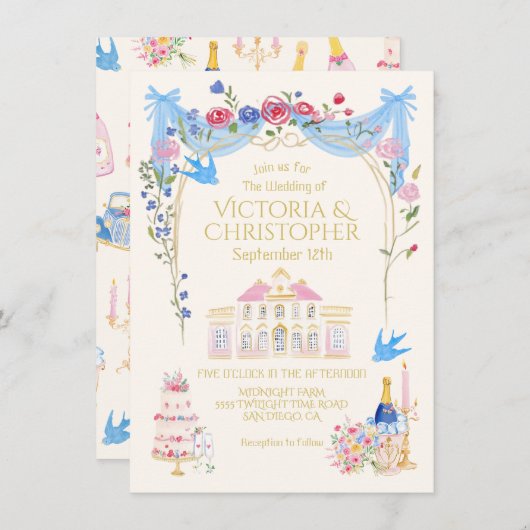 Whimsical Wedding French Chateau Mansion 招待状 (正面/裏面)