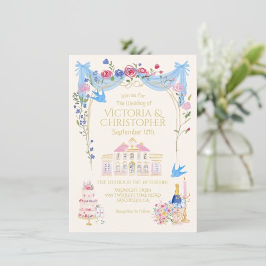 Whimsical Wedding French Chateau Mansion 招待状 (スタンド正面)