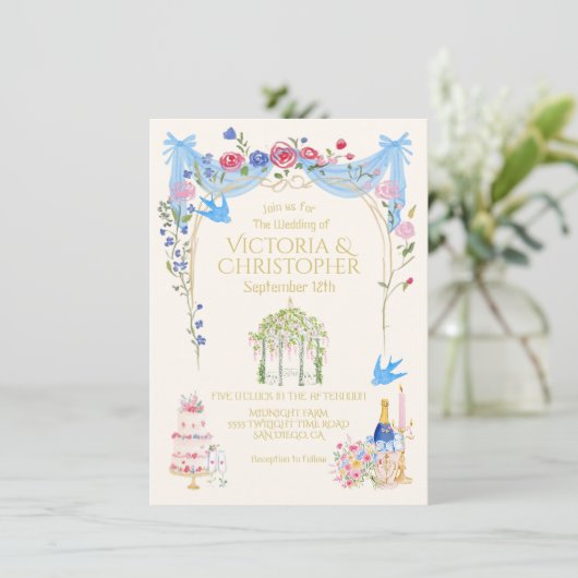 Whimsical Wedding French Floral Gazebo 招待状 (スタンド正面)