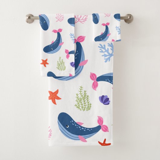 Whimsical Whales and Coral Seamless Pattern バスタオルセット (インサイチュ)