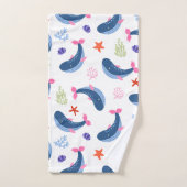 Whimsical Whales and Coral Seamless Pattern バスタオルセット (ハンドタオル)