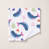 Whimsical Whales and Coral Seamless Pattern バスタオルセット (ウォッシュタオル)