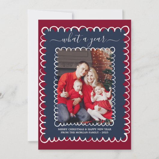 Whimsical What a Year Photo Collage Christmas カード (正面)