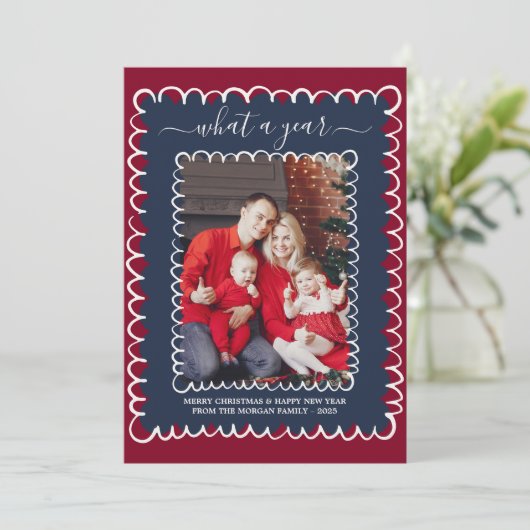Whimsical What a Year Photo Collage Christmas カード (スタンド正面)