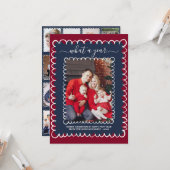Whimsical What a Year Photo Collage Christmas カード (正面/裏面インサイチュ)