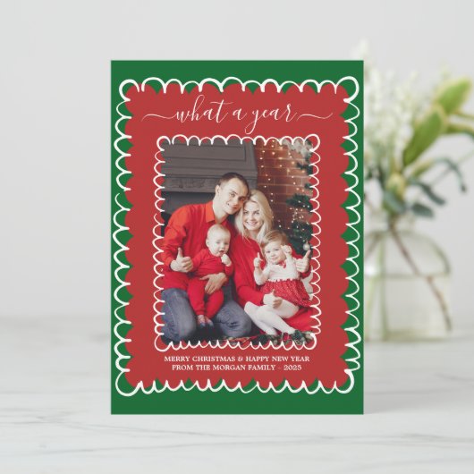 Whimsical What a Year Photo Collage Christmas カード (スタンド正面)