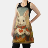 Whimsical White Rabbit Hearts Enchanted Wonderland エプロン (インサイチュ)