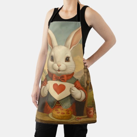 Whimsical White Rabbit Hearts Enchanted Wonderland エプロン (インサイチュ)
