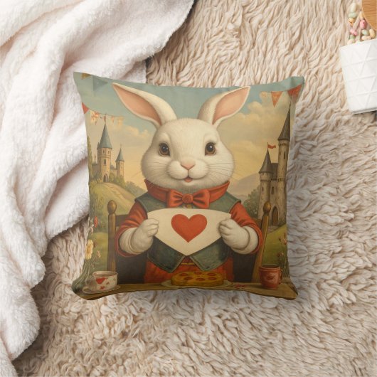 Whimsical White Rabbit Hearts Enchanted Wonderland クッション (ブランケット)