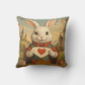 Whimsical White Rabbit Hearts Enchanted Wonderland クッション (裏面)