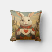 Whimsical White Rabbit Hearts Enchanted Wonderland クッション (正面)