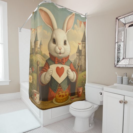 Whimsical White Rabbit Hearts Enchanted Wonderland シャワーカーテン (インサイチュ)