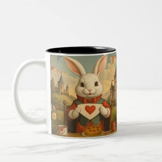 Whimsical White Rabbit Hearts Enchanted Wonderland ツートーンマグカップ (左)