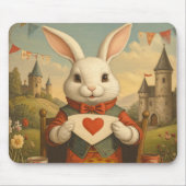 Whimsical White Rabbit Hearts Enchanted Wonderland マウスパッド (正面)