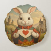 Whimsical White Rabbit Hearts Enchanted Wonderland ラウンドクッション (裏面)