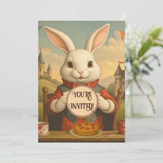 Whimsical White Rabbit Hearts Enchanted Wonderland 招待状 (スタンド正面)