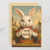 Whimsical White Rabbit Hearts Enchanted Wonderland 招待状 (正面/裏面)