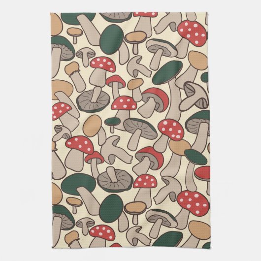 Whimsical Wild Fungi & Toadstool キッチンタオル (縦)