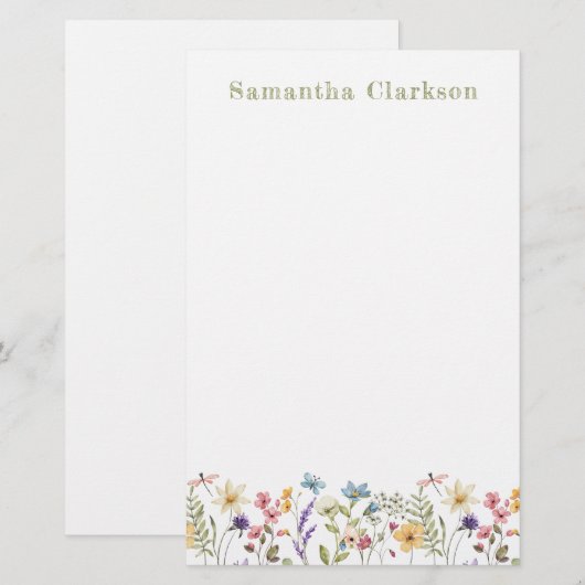 Whimsical Wildflower Bloom Colorful Spring Garden 便箋 (正面/裏面)