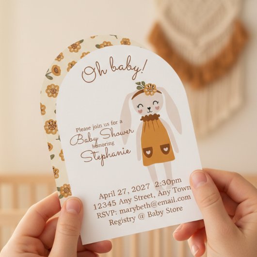Whimsical Wildflower Bunny Baby Shower Invite 招待状