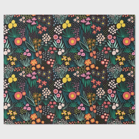 Whimsical Wildflower Dark Garden Folk Print ラッピングペーパー (フラット)