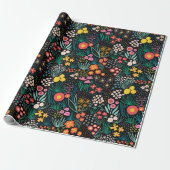Whimsical Wildflower Dark Garden Folk Print ラッピングペーパー (アンロールド)