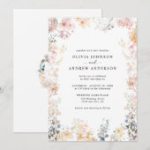 whimsical wildflower elegant modern floral weddin 招待状 (正面/裏面)