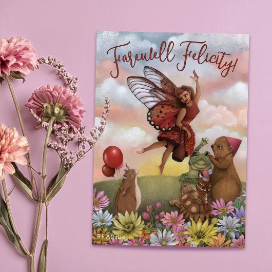 Whimsical Wildflower Fairy and Animals Farewell カード