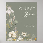 whimsical wildflower garden sage guest book sign ポスター (正面)