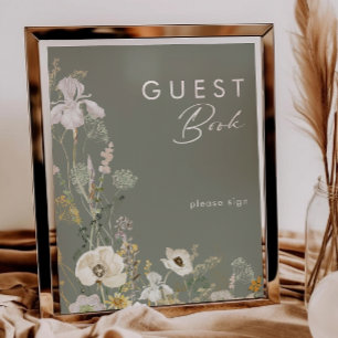 whimsical wildflower garden sage guest book sign ポスター