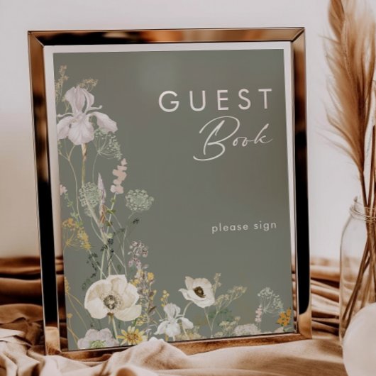 whimsical wildflower garden sage guest book sign ポスター