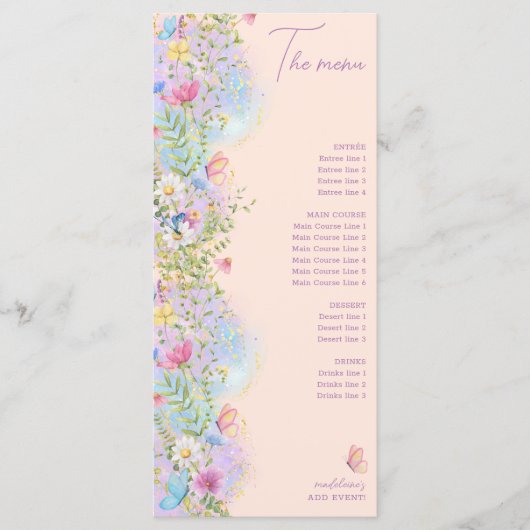  whimsical wildflower garden wedding shower メニュー (正面)