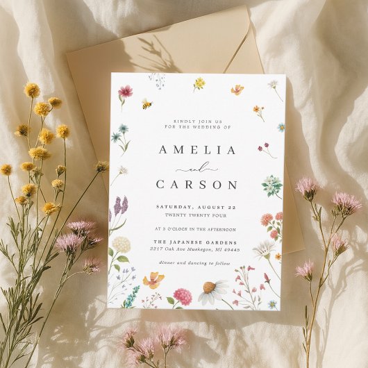 Whimsical Wildflower Meadow Wedding Invitation 招待状