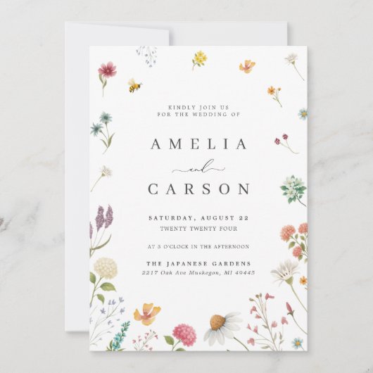 Whimsical Wildflower Meadow Wedding Invitation 招待状 (正面)