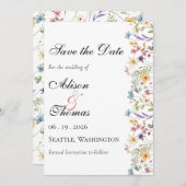 Whimsical Wildflower Meadow Wedding Save The Date セーブザデート (正面/裏面)