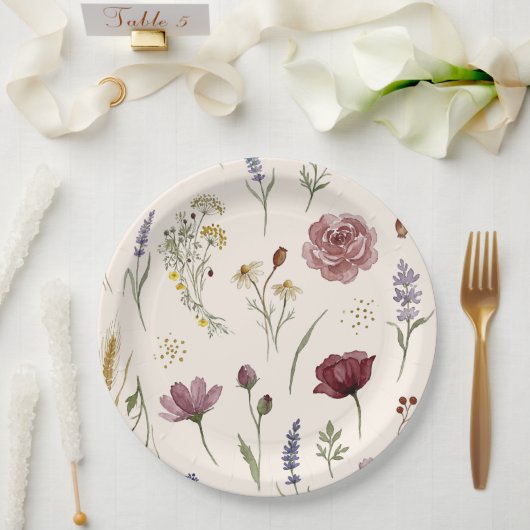 Whimsical Wildflower Pattern Baby Shower Paper ペーパープレート (ウェディング)