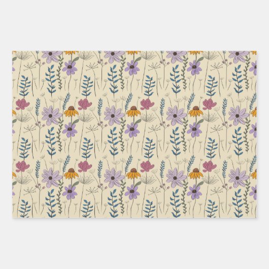 Whimsical Wildflower Seamless Pattern ラッピングペーパーシート (正面)